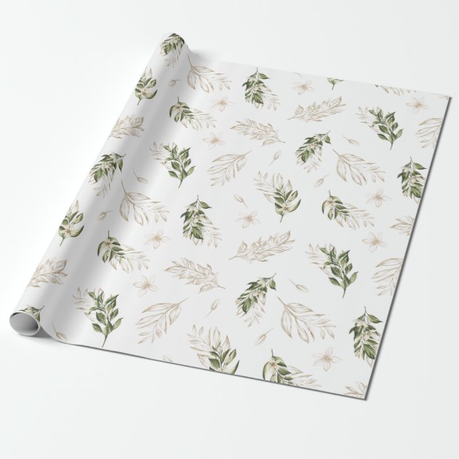 Papel De Presente Elegante Greenery e Dourado Casamento (Desenrolado)