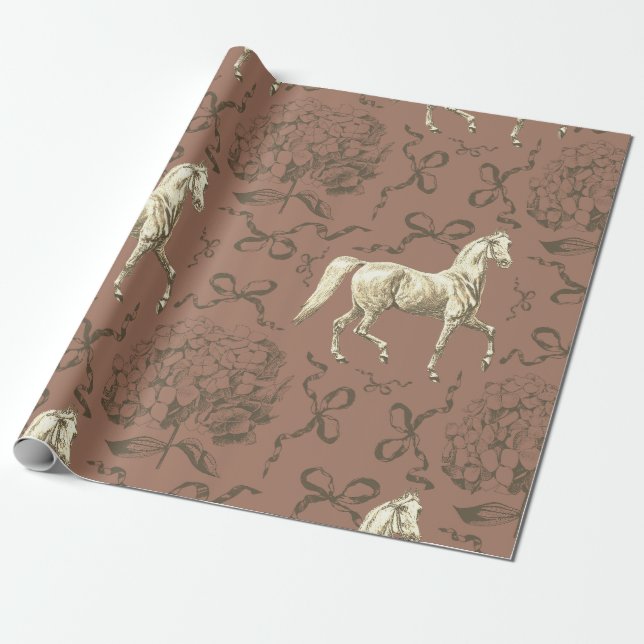 Papel De Presente Elegante Hídrangea Arcos Beige Brown Toile (Desenrolado)