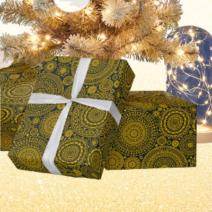 Papel De Presente Elegante hindu mandala padrão dourado verde
