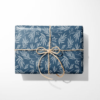 Papel De Presente Elegante Holly & Berry Stems Blue