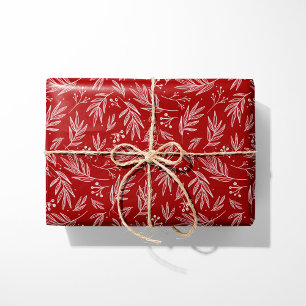 Papel De Presente Elegante Holly & Berry Stems Red