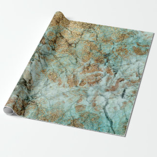 Papel De Presente Elegante Jade e Faux Dourada Glitter Marble