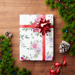 Papel De Presente Elegante Jardim Floral Burgundy e Rosa Lavanda