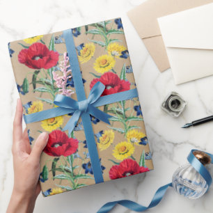 Papel De Presente Elegante Kraft Paper Poppies Flores de primavera