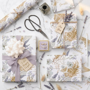 Papel De Presente Elegante Lavanda & Pampas Floral Aquarela