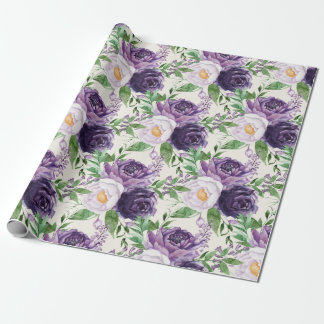 Papel De Presente Elegante Lavanda Roxo Verde Floral Botânico