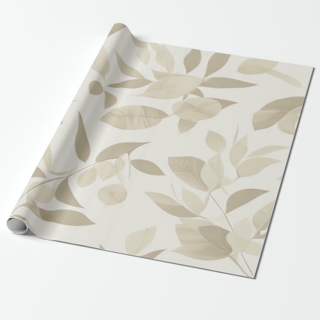 Papel De Presente Elegante Leafy Haven: Livro Branco e Beige (Desenrolado)