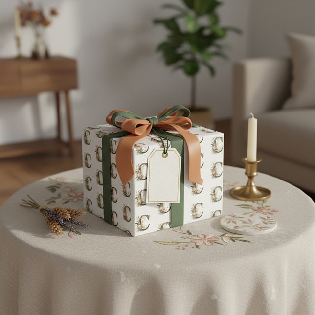 Papel De Presente Elegante letra floral boêmia C (Criador carregado)