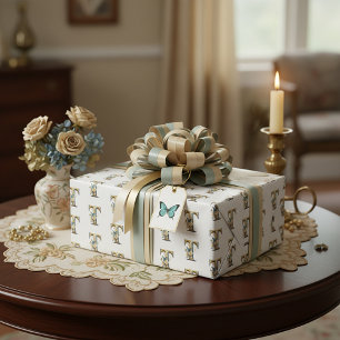 Papel De Presente Elegante letra floral boêmia T