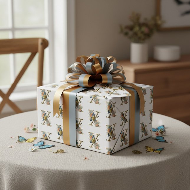 Papel De Presente Elegante letra floral boêmia X (Criador carregado)