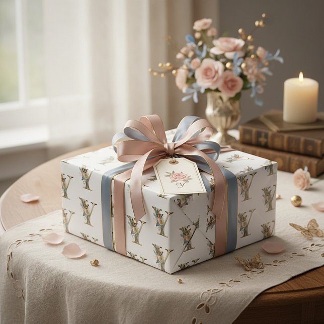 Papel De Presente Elegante letra floral boêmia Y (Criador carregado)