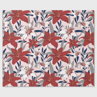 Papel De Presente Elegante Lírio Vermelho Presente Botânico Floral &