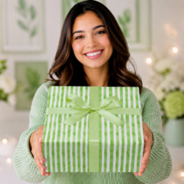 Papel De Presente Elegante Listras de Aquarela em Verde Sage