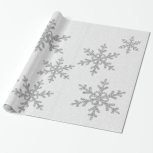 Papel De Presente Elegante Lixo Prateado Flocos de Neve Feriado