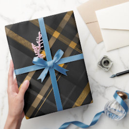 Papel De Presente Elegante Luxo Preto Ouro Xadrez Carvão
