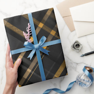 Papel De Presente Elegante Luxo Preto Ouro Xadrez Carvão