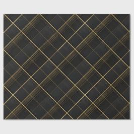Papel De Presente Elegante Luxo Preto Ouro Xadrez Carvão