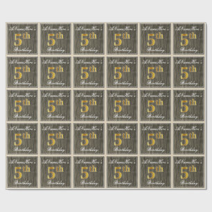 Papel De Presente Elegante, madeira do falso, aniversário do ouro d