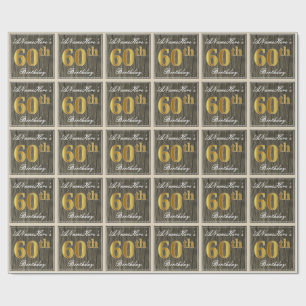 Papel De Presente Elegante, madeira do falso, aniversário do ouro d