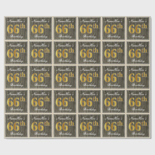 Papel De Presente Elegante, madeira do falso, aniversário do ouro d