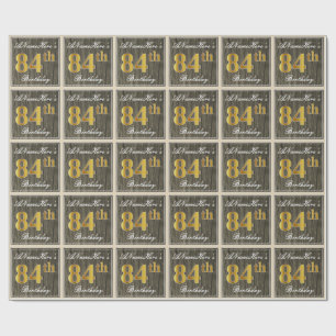 Papel De Presente Elegante, madeira do falso, aniversário do ouro d