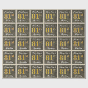 Papel De Presente Elegante, madeira do falso, aniversário do ouro d