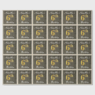 Papel De Presente Elegante, madeira do falso, aniversário do ouro d