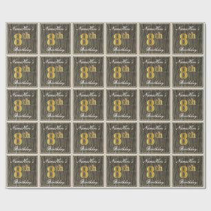 Papel De Presente Elegante, madeira do falso, aniversário do ouro d