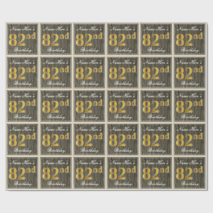 Papel De Presente Elegante, madeira do falso, aniversário do ouro d