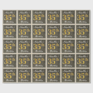 Papel De Presente Elegante, madeira do falso, aniversário do ouro d