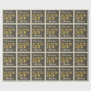 Papel De Presente Elegante, madeira do falso, aniversário do ouro d