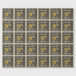 Papel De Presente Elegante, madeira do falso, aniversário do ouro d