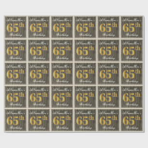 Papel De Presente Elegante, madeira do falso, aniversário do ouro d