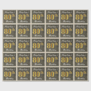 Papel De Presente Elegante, madeira do falso, aniversário Dourado d