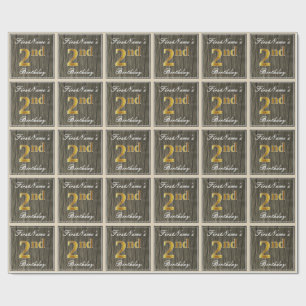 Papel De Presente Elegante, madeira do falso, segundo aniversário d