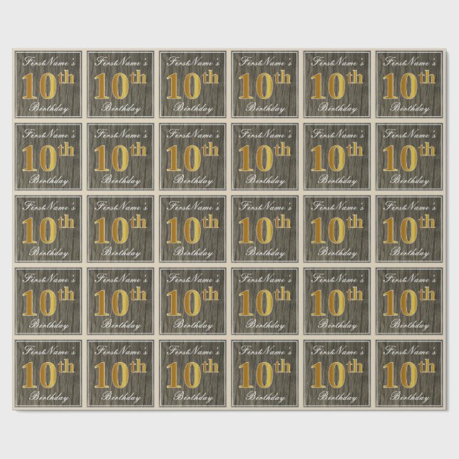 Papel De Presente Elegante, Madeira Falsa, Dourado Falso Aniversário (Aberto)