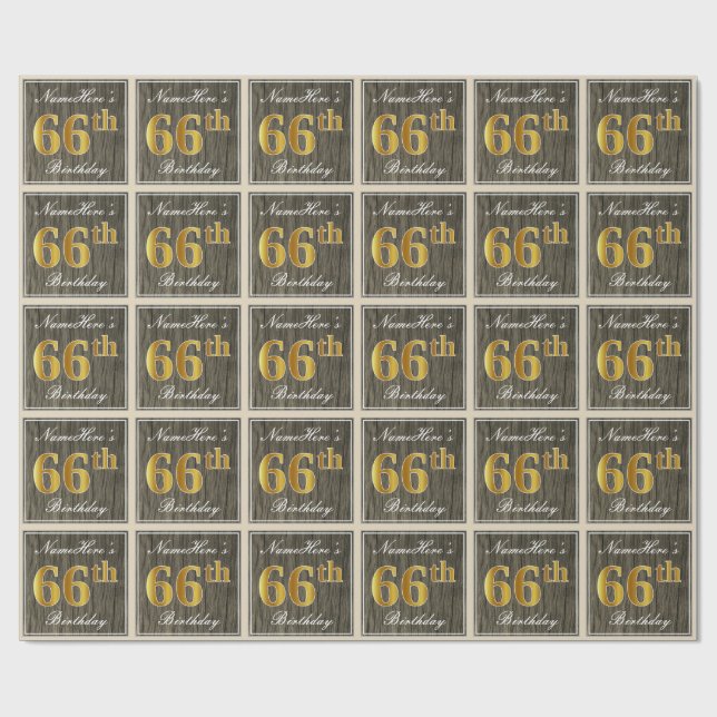 Papel De Presente Elegante, Madeira Falsa, Ouro Falso Aniversário de (Aberto)