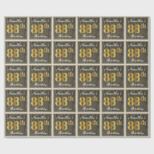 Papel De Presente Elegante, Madeira Falsa, Ouro Falso Aniversário de