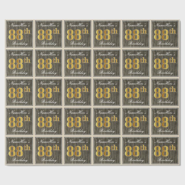 Papel De Presente Elegante, Madeira Falsa, Ouro Falso Aniversário de (Aberto)