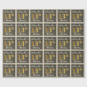Papel De Presente Elegante, Madeira Falsa, Ouro Falso Aniversário de
