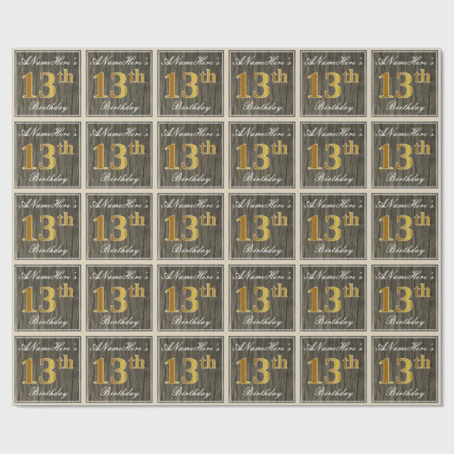 Papel De Presente Elegante, Madeira Falsa, Ouro Falso Aniversário de (Aberto)