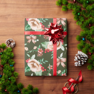 Papel De Presente Elegante Mão Desenhada Padrão floral Verde Vermelh