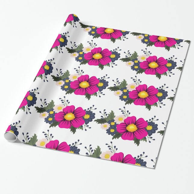 Papel De Presente Elegante Marinho Russo Floral Burgundy Marsala Red (Desenrolado)