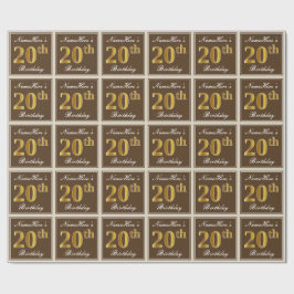 Papel De Presente Elegante, Marrom, Dourado Falso Aniversário de 20 
