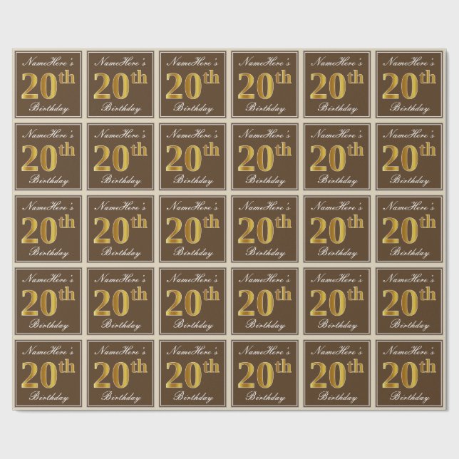 Papel De Presente Elegante, Marrom, Dourado Falso Aniversário de 20  (Aberto)