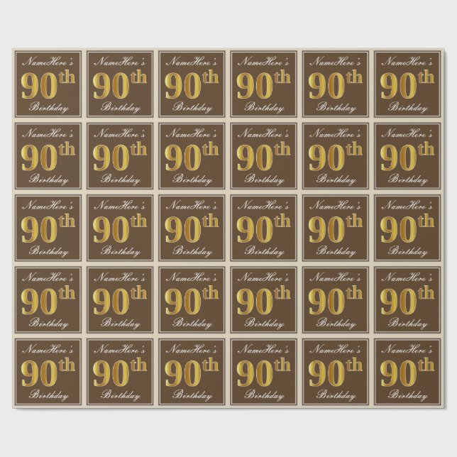 Papel De Presente Elegante, Marrom, Dourado Falso Aniversário de 90  (Aberto)