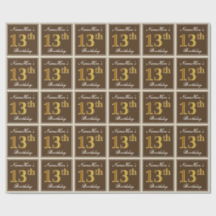 Papel De Presente Elegante, Marrom, Falso Dourado Aniversário de 13 