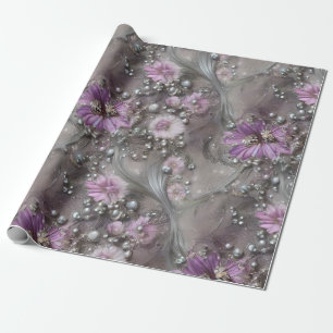 Papel De Presente Elegante Mauve, Cinza e Ivory Floral & Beaded
