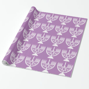 Papel De Presente Elegante Menorá de Hanukkah com Estrela de Davi Fl
