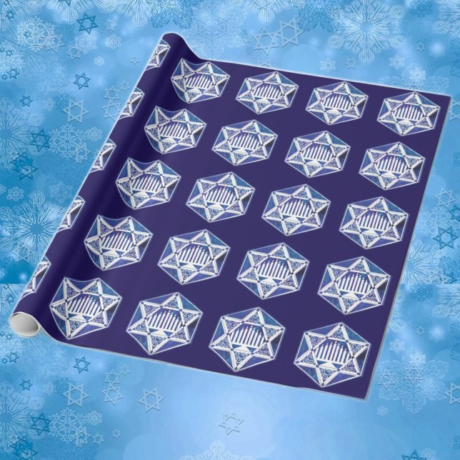 Papel De Presente Elegante Menorá de Hanukkah em Estrela de Davi  (Criador carregado)